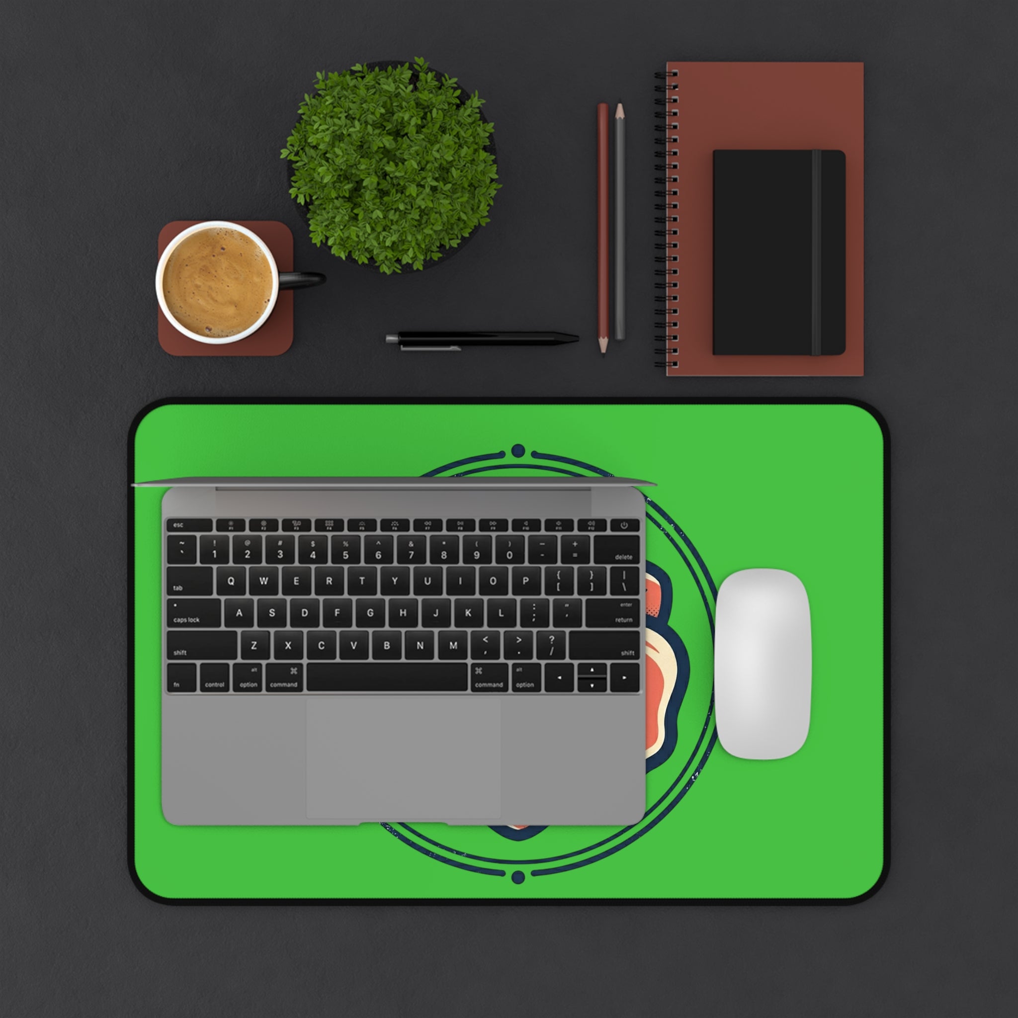 Floral Emblem Desk Mat — Green Poppy Mouse Pad