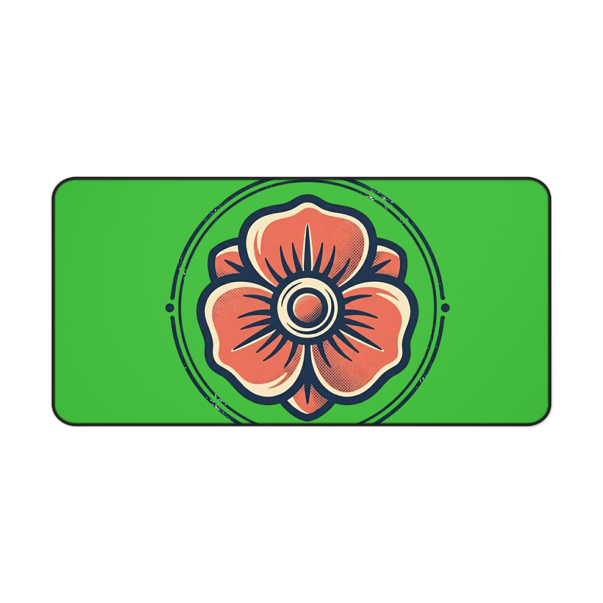 Floral Emblem Desk Mat — Green Poppy Mouse Pad