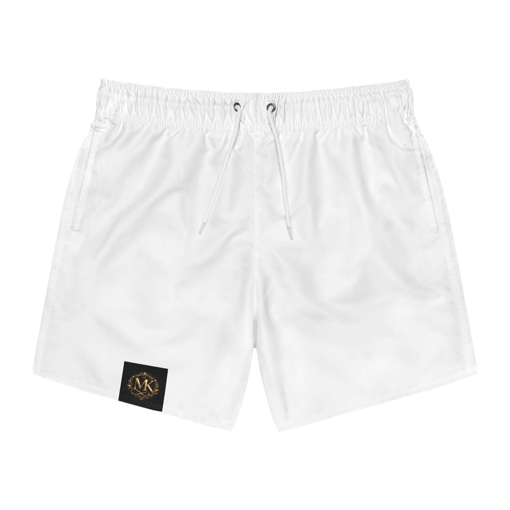 Men's White Swim Trunks – Minimal Logo Beach Shorts