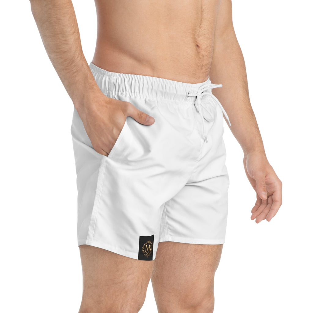 Men's White Swim Trunks – Minimal Logo Beach Shorts