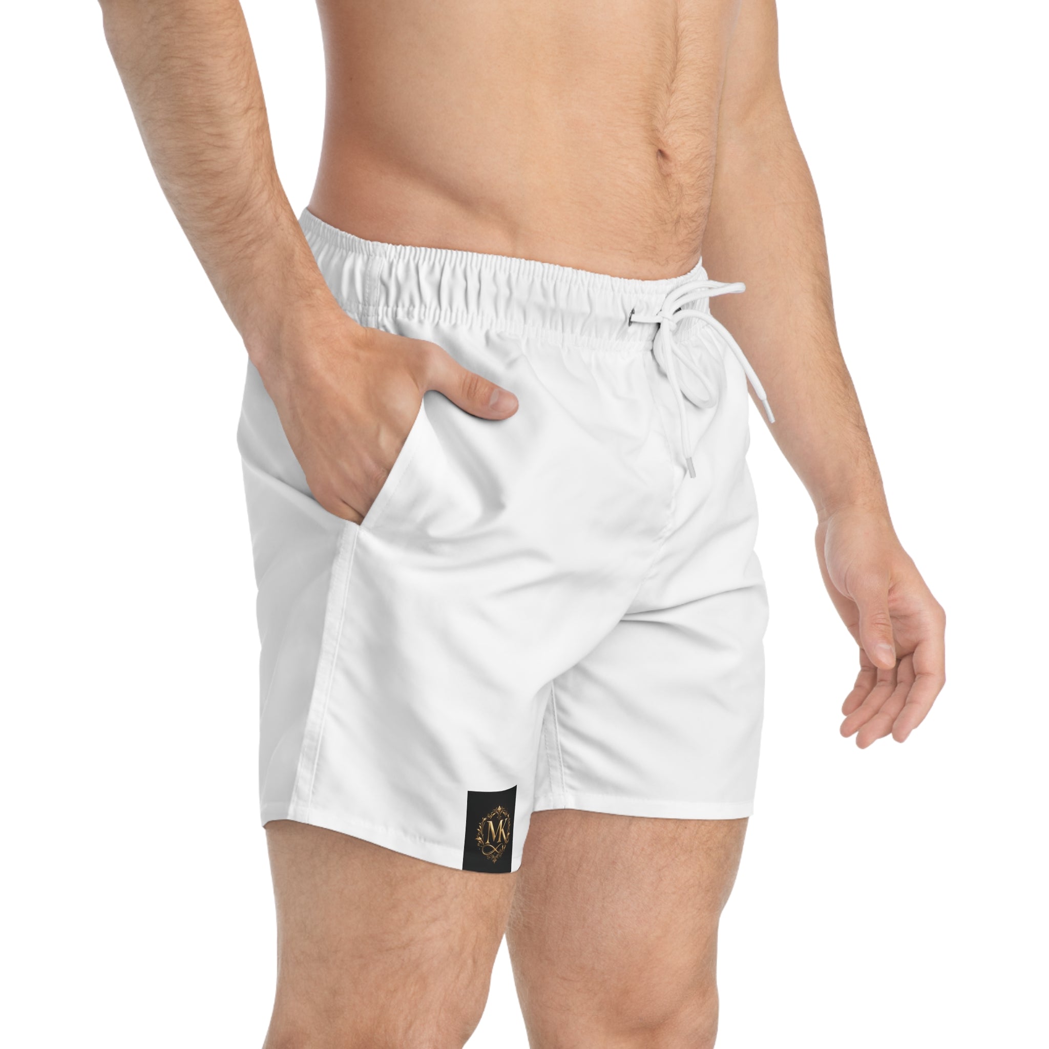 Men's White Swim Trunks – Minimal Logo Beach Shorts