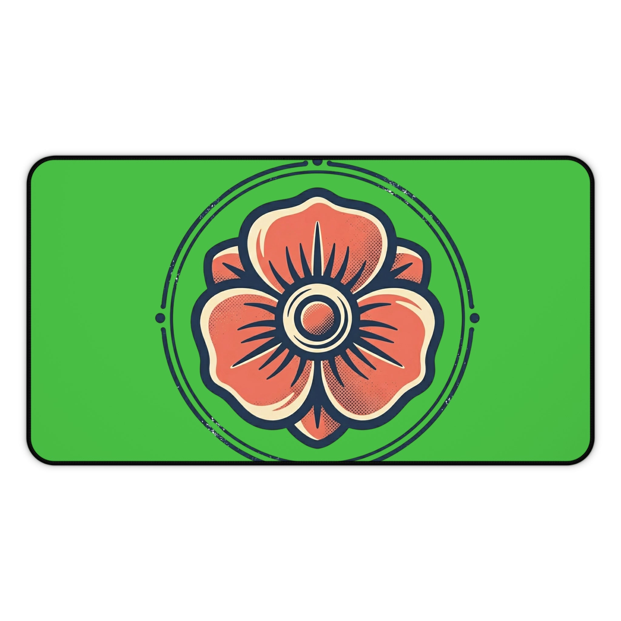 Floral Emblem Desk Mat — Green Poppy Mouse Pad