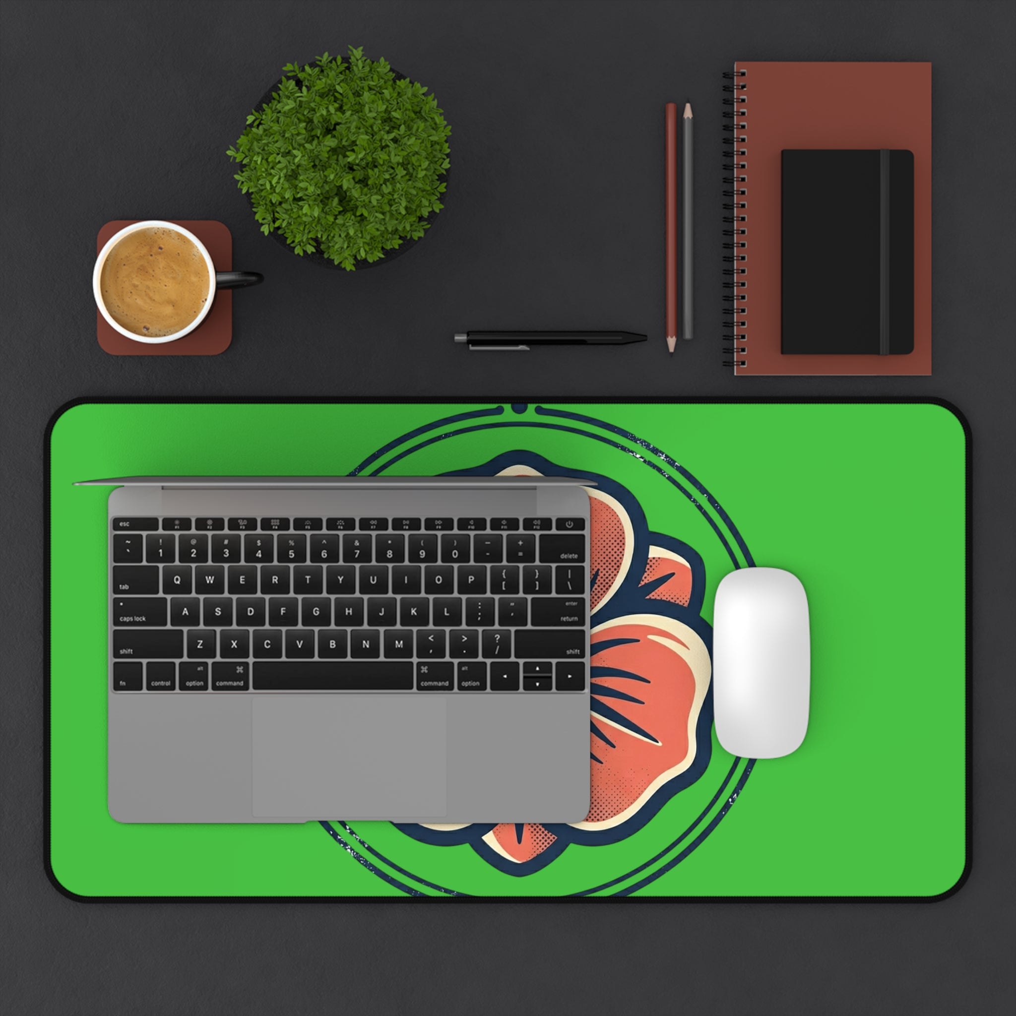 Floral Emblem Desk Mat — Green Poppy Mouse Pad