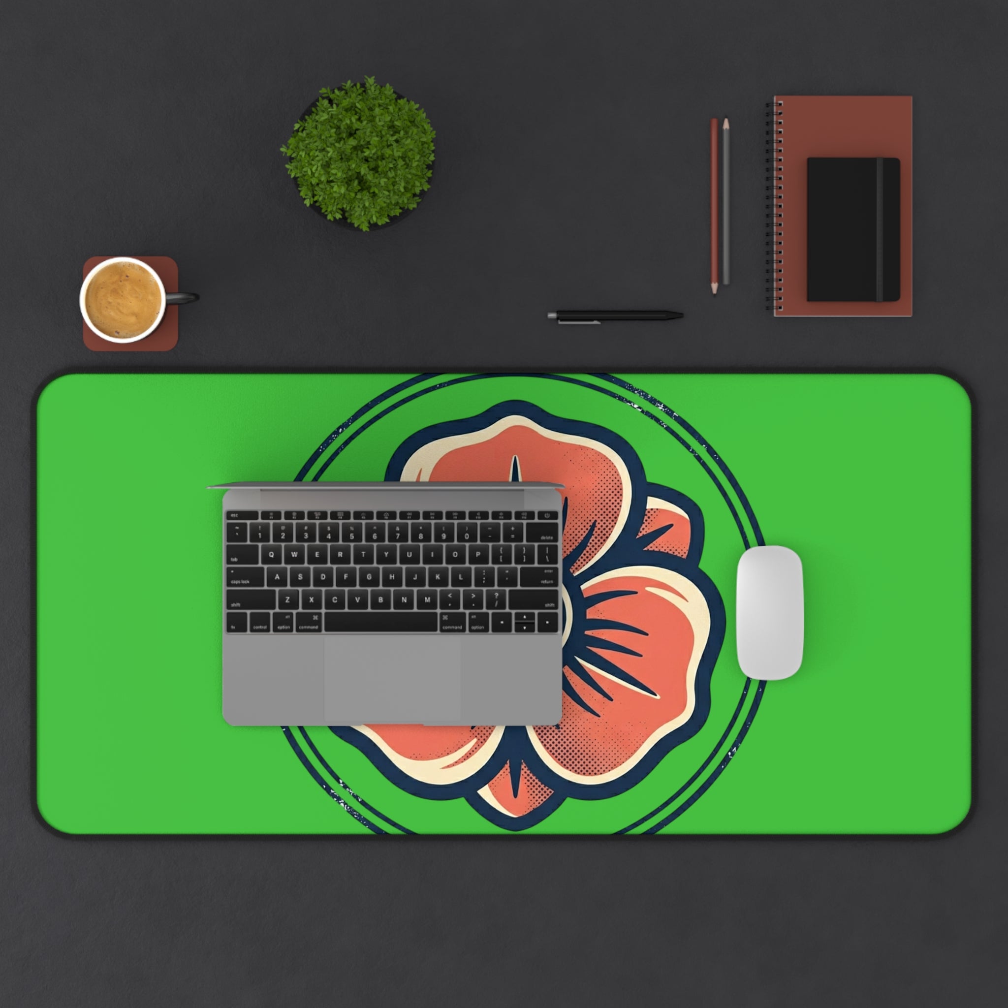 Floral Emblem Desk Mat — Green Poppy Mouse Pad